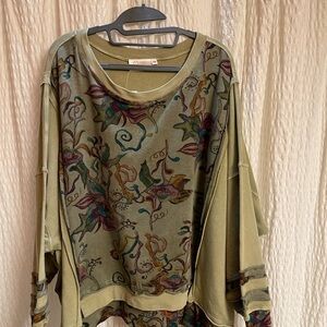 Olive Green Floral Graphic Oversized Sweatshirt